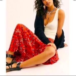 Free People Cypress Printed Ruffle Skirt in Persimmon.